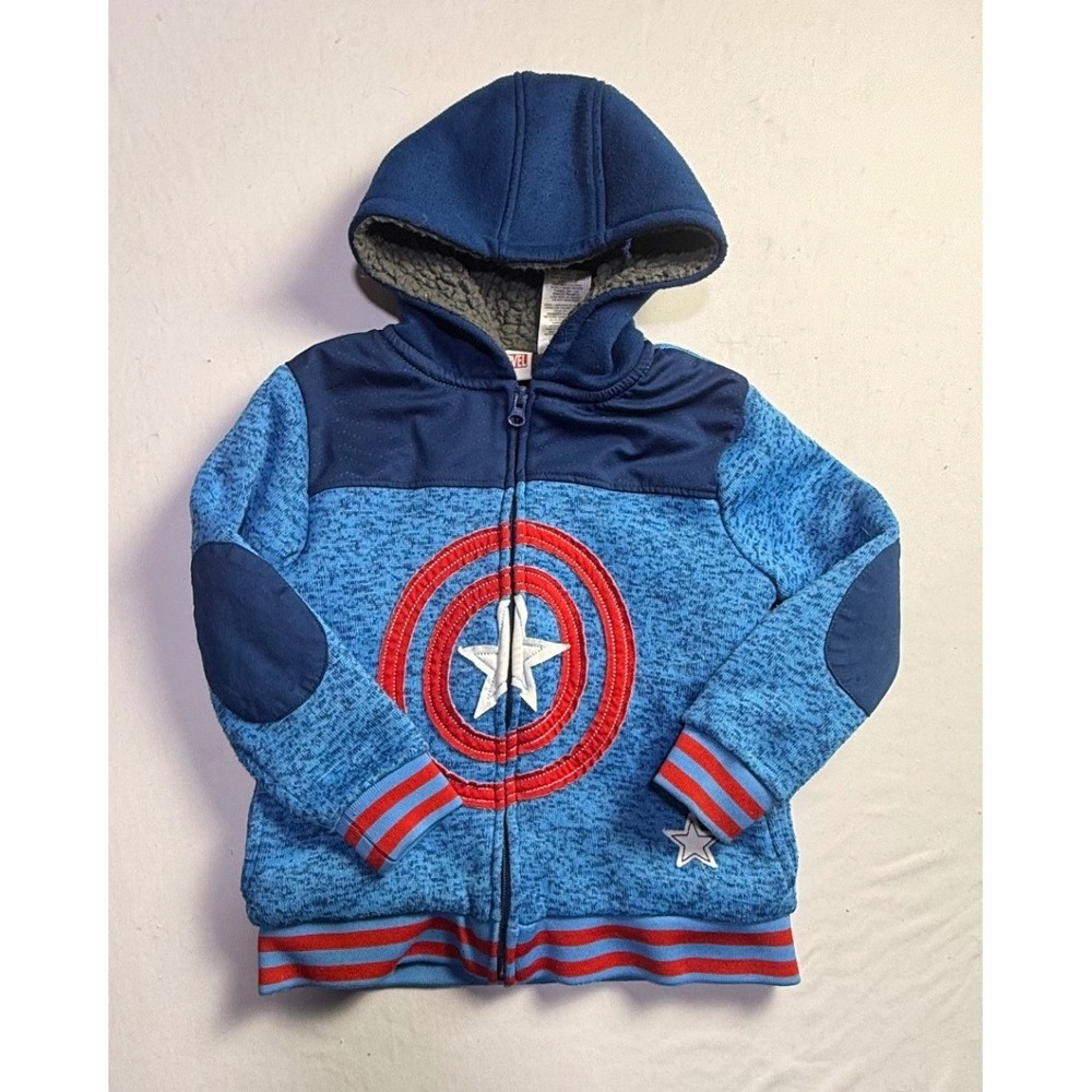 Marvel Captain America Boys Blue Sherpa Lined Zip Up Hoodie Jacket Size 6-2367